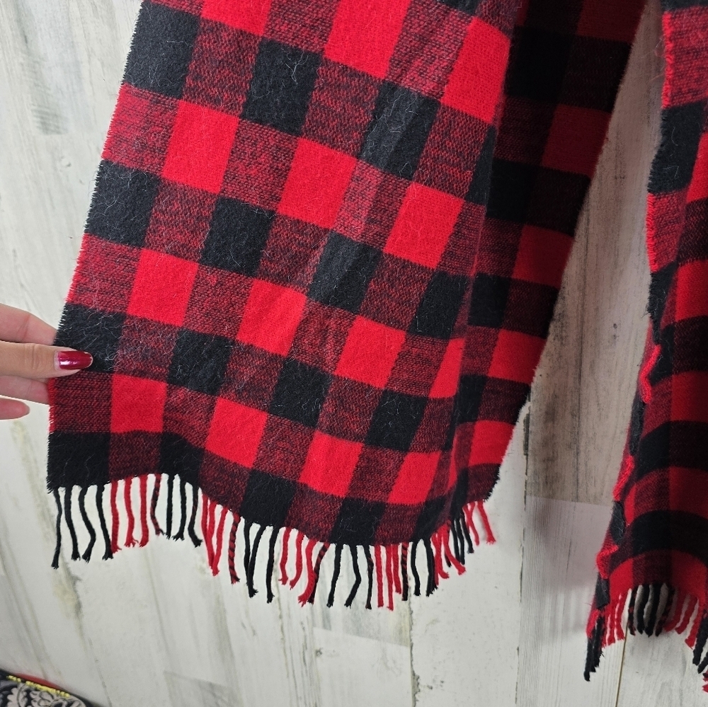 J crew factory red and black checkered plaid scarf with tassels - Picture 2 of 6